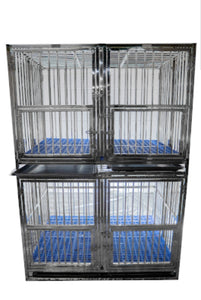 43" Stackable Double Door Foldable Stainless Steel Cage with Feeder Doors and Removable Divider